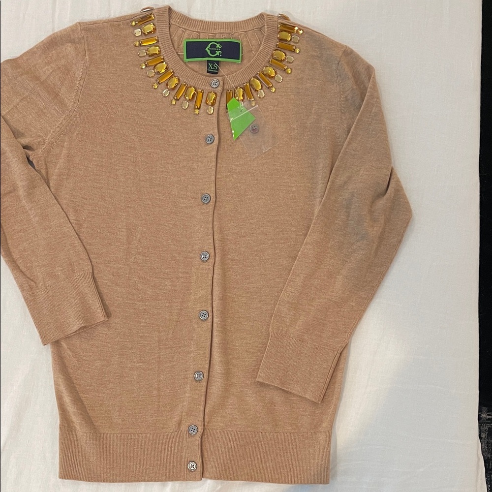 C. Wonder Tan Cardigan with Gold Embellishments